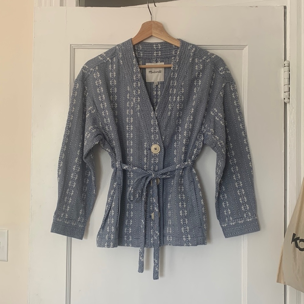 Madewell floral jacquard tie waist jacket XS